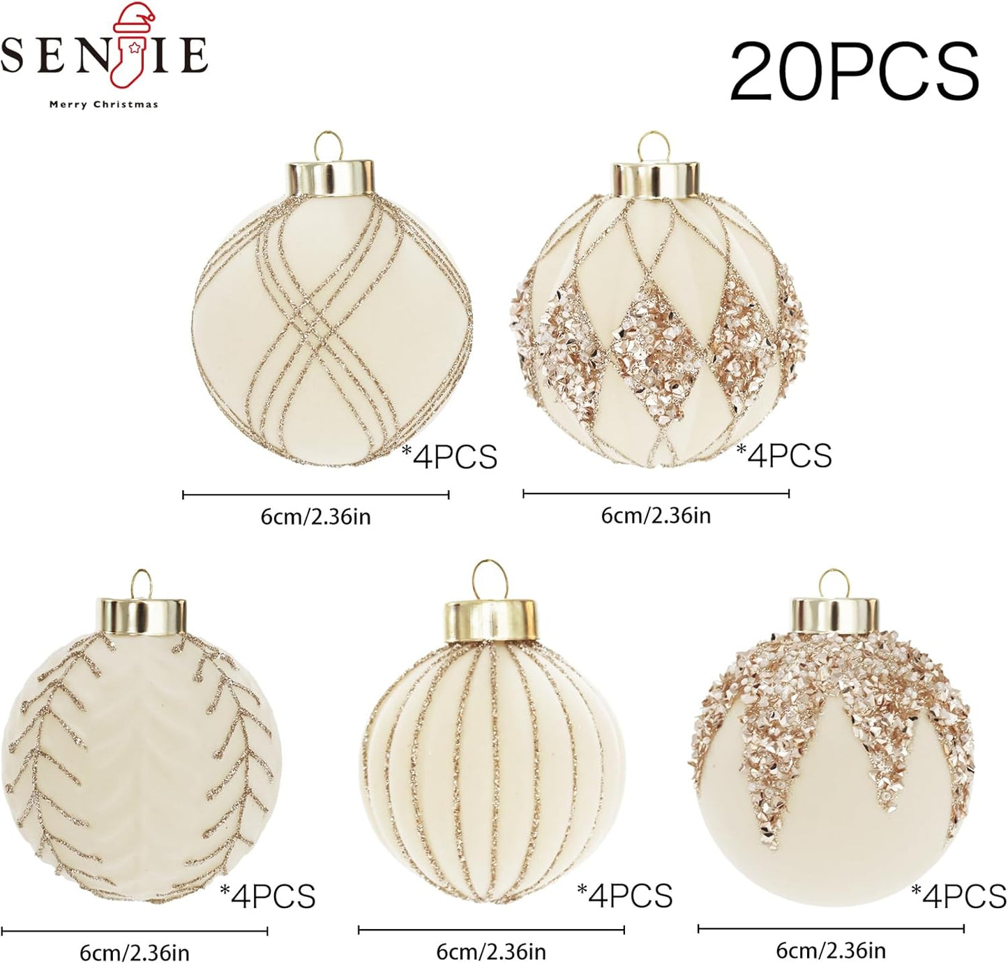 20PCS Velvet Ornaments for Christmas Tree, 2.36INCH Glitter Flocked Christmas Ornaments Decorations Balls Set Decor