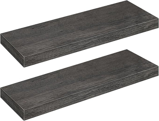 HOOBRO Floating Shelves for Wall, Wall Mounted Shelf Set of 2, 23.6" Hanging Shelf with Invisible Brackets, for Wall Decor Storage in Bathroom Bedroom Kitchen Livingroom Office, Charcoal Gray BC60BJ01