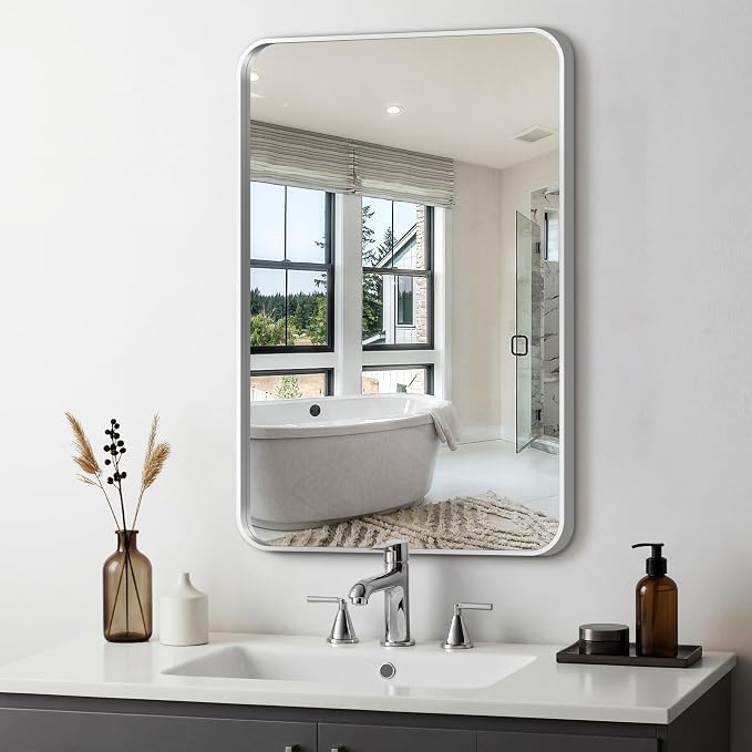 Delma Bathroom Vanity Mirror, Black Framed Bathroom Mirror for Over Sink, High-Definition Bathroom Mirror, Versatile Bathroom Vanity Mirror, Hangs Horizontally or Vertically(30x20, Silver)