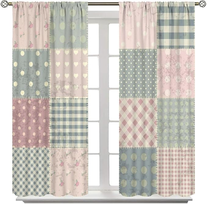 Vintage Boho Floral Curtains Antique Chic Authentic Patchwork Print Window Drapes for Bedroom Living Room Kitchen Cafe （W20xL45 Inch） x2 Decor