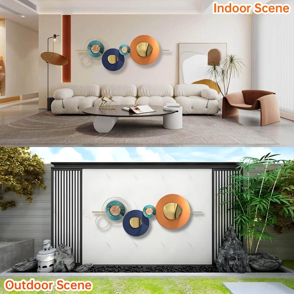 Metal Geometric Round Wall Art Abstract Metal Wall Decor for Living Room, 3D Modern Orange Circle Large Wall Art Circular Wall Decor Hanging Wall Sculptures Artwork for Outdoor Bedroom (Orange)