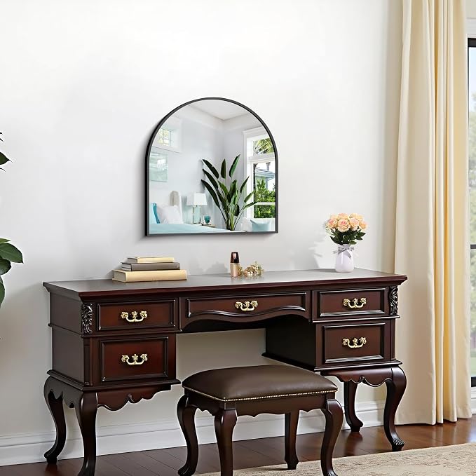 CIRCUMI Arched Wall Mirror, 20"x20" Black Arched Mirror with Tempered Glass, Metal Frame, Large Size for Entryway Table, Mantel,Living Room,Over Sink,Arch Mirror for Decor,Shatterproof&Crystal-Clear