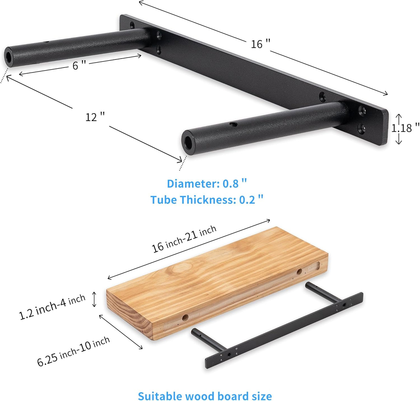 Hidden Shelf Brackets ， Floating Shelf Bracket (Additional Brackets -NO Kits) 16 Inch -2 Pcs