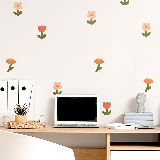 Teddylabels - Retro Flowers - Easy-to-Apply & Removable Wall Stickers: Transform Your Toddlers Bedroom with Durable, Vibrant Peel-and-Stick Wall Decor – Stickers for Kids