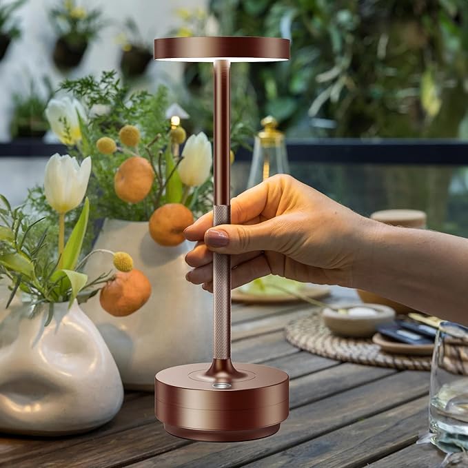 SAKRINGT 2 Pack Rechargeable Cordless Table Lamp - Battery Operated LED Portable Table Light with 3 Color Stepless Dimming, Memory Function - IP54 Waterproof for Outdoor, Restaurant, Patio, Camping