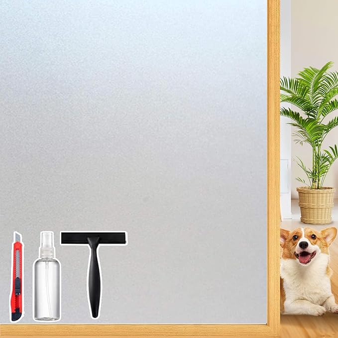 Frosted Glass Window Privacy Film Decorative with Tools, 2 Way Frosting Privacy Film for Glass Windows, Static Cling Tint for Home Anti-UV, Covering Clings 47.2" by 394"