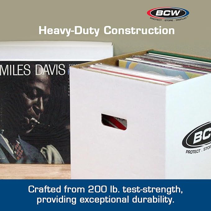 BCW Vinyl Record Storage Boxes – 5 Pack | Holds 65 LPs Each | Stackable Vinyl Record Storage Box with Reinforced Bottom & Handles | Archival Record Organizer for 12-Inch Albums, DJs & Collectors