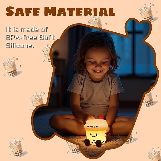 OkiyiD Boba Tea Gifts for Milk Tea Lovers, Cute Bubble Tea Night Light, Boba Tea Silicone Nursery Lamp with Dimming and Timing Function, Cute Room Decor Lights for Kids Girl Women Xmas Gifts