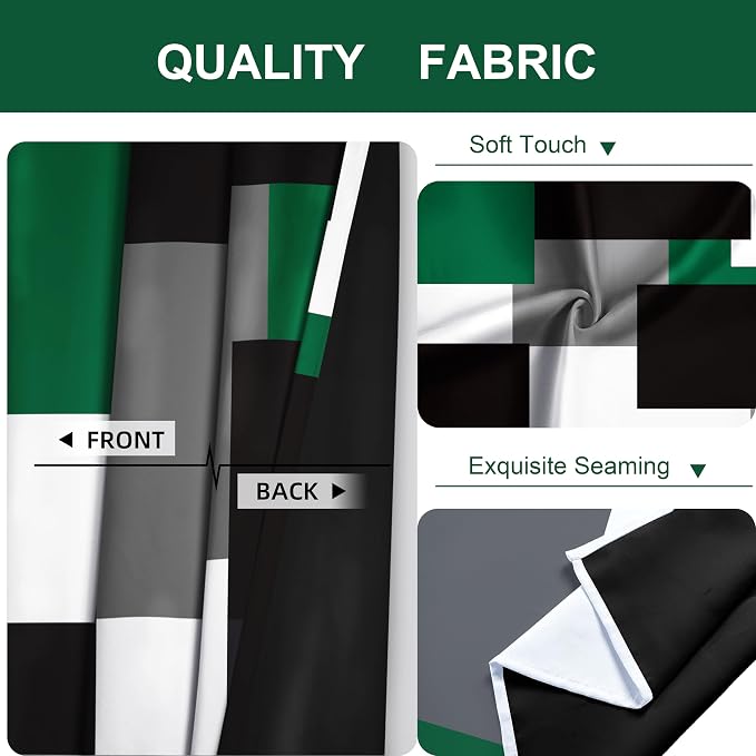 Tyrot Green 100% Blackout Curtains for Bedroom 63 inch Length 2 Panels Set White Grey Modern Abstract Geometric Black Out Curtains Insulated Room Darkening Window Drapes for Living Room, 42Wx63L