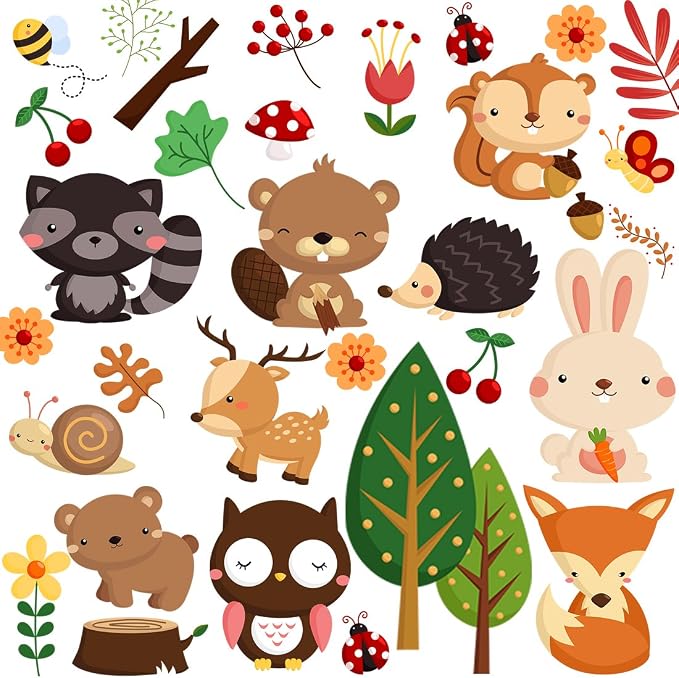 DEKOSH Kids Wild Safari Animal Wall Stickers for Nursery Decoration | Jungle Theme Peel & Stick Owl Woodland Nursery Wall Decals for Baby Playroom Decor