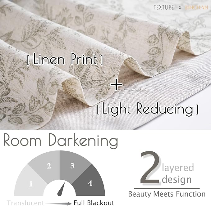JINCHAN Linen Valance Curtain Farmhouse Grey Floral Printed Small Window Curtain for Kitchen Rustic Country Light Filtering Valance for Living Room Bedroom 16 Inch Rod Pocket 1 Panel Tan Gray on Beige