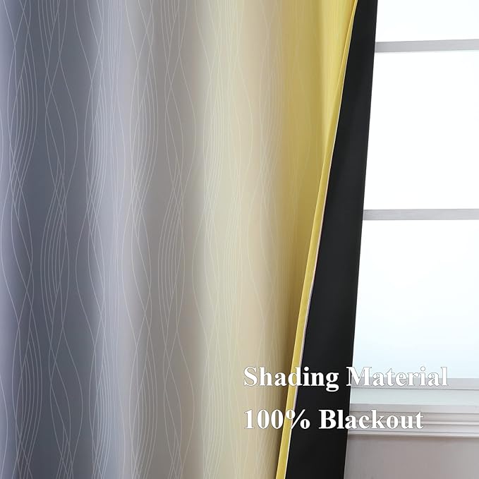 Estelar Textiler Yellow and Grey Blackout Curtains 54 Inch Length, Light Blocking Gradient Drapes for Bedroom, Room Darkening Thermal Insulated Grommet Ombre Curtains for Bathroom,42Wx54L,2 Panels