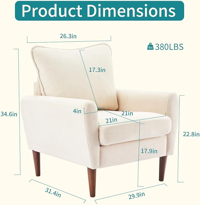 OLIXIS Comfy Accent Chair for Living Room Bedroom and Waiting Room, Upholstered Mid-Century Reading Chair with Pillow and Solid Wood Legs, Wide Singe Modern Lounge Sofa Beige, 2 Pack