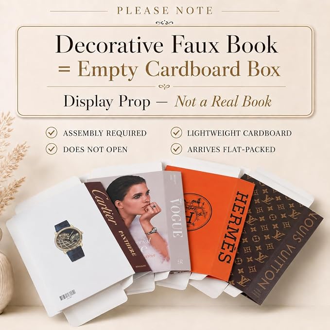 PROBENEX 4 Pcs Decorative Books | Faux Glam Coffee Table & Shelf Decor | Glamorous Designer Look for Living Room, Office and Entryway - Not Real, Tool-Free 2-Min Setup