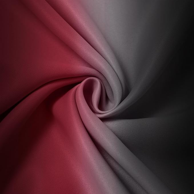 Yakamok Blackout Ombre Burgundy and Black Curtains for Bedroom, Gradient Room Darkening Curtains, Grommet Thermal Insulated Light Blocking Window Drapes/Curtain for Living Room,52 x 54 Inch,2 Panels