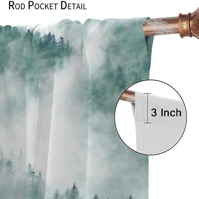 Green Forest Curtains, Watercolor Mountains Nature Forest Plants Trees Flying Birds Blackout Window Treatments, Thermally Insulated Drapes for Kids Boys Girls Living Room Bedroom Nursery 72x63in