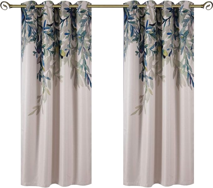 Taisier Home Weeping Leaves Digital Printing Curtains 2 Panels Set 84 Inches Length for Living Room, Dining, Kids Room - Fashion Grommet Stylish Floral Printed Curtains for Bedroom