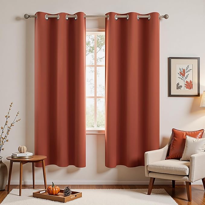 Dusty Burnt Orange Curtains 63 Inch Length for Bedroom 2 Panels Set Blackout Grommet Mid Century Modern Thermal Insulated 70s Curtains for Living Room Window Office Workout Gym 42x63 Inches Long
