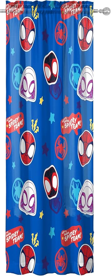 Jay Franco Window Curtains for Kids Bedroom 4-Piece Drape Set with 2 Tiebacks, Blue - Spidey & His Amazing Friends, 42" W x 63" L (Pack of 2)