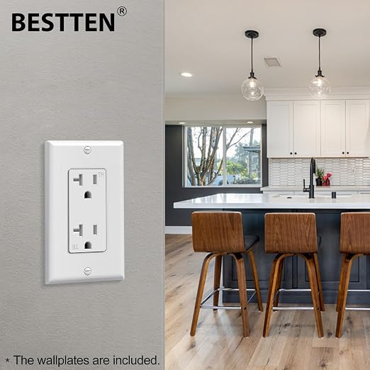BESTTEN 20 Pack 20 Amp Decor Wall Receptacle Outlet, 20A Tamper-Resistant (TR) Electrical Outlet with Wallplate, Residential and Commercial Use, UL Listed, White