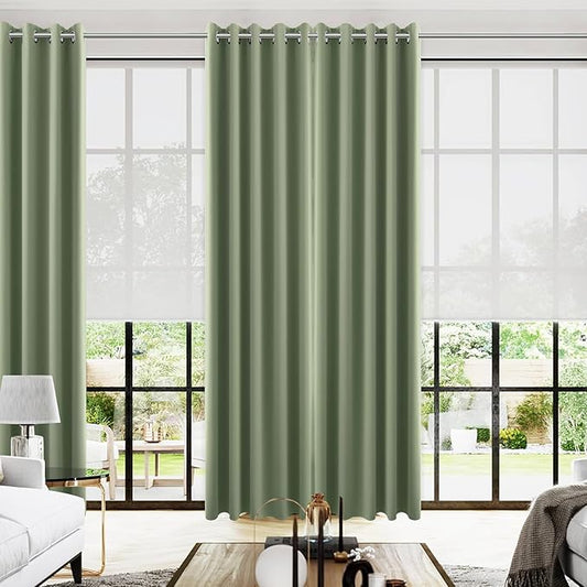 KOUFALL 96 Inch Long Curtains 2 Panel Set,Blackout Extra Wide Thermal Grommet Blacked Out Curtains for Bedroom,72 Inch Wide x 96 Inch Length,Sage Green