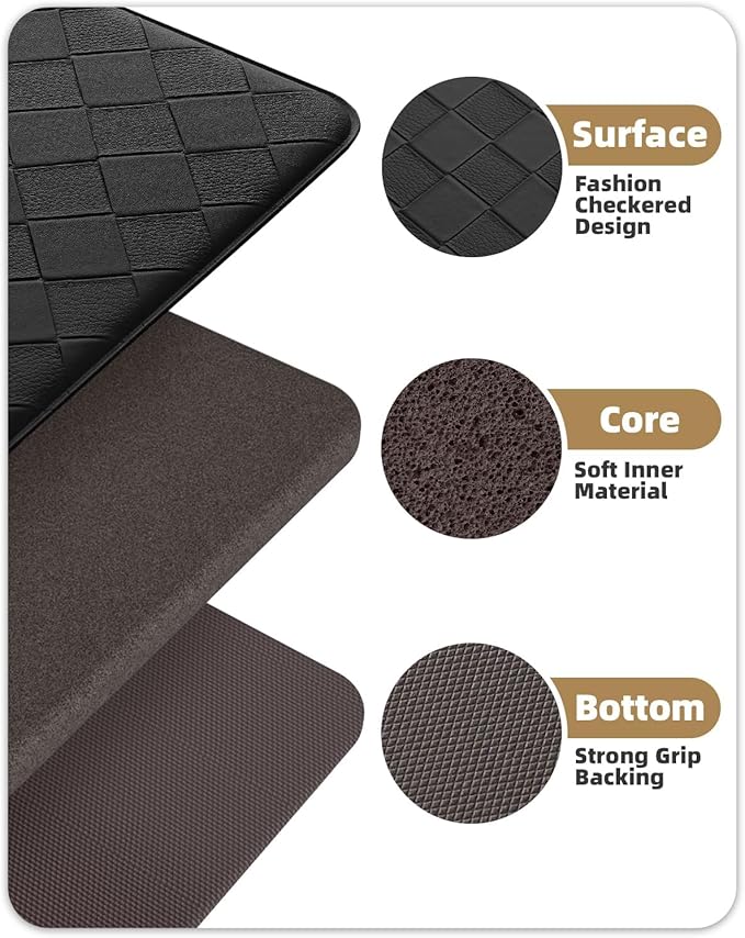 Color&Geometry Extra Wide Kitchen Mats Set 24x59+24x94, Anti Fatigue Cushioned Floor Mat, Waterproof Easy Clean Non Slip Runner for Sink Comfort Standing, Black