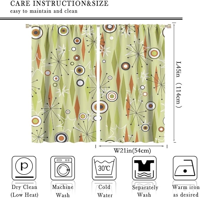 JESTRONRY Mid Century Curtains,Vintage 1950s Modern Retro Atomic Pattern Blackout Rod Pocket Window Drapes for Living Room Bedroom Kitchen Bathroom Home Decor 42x45in