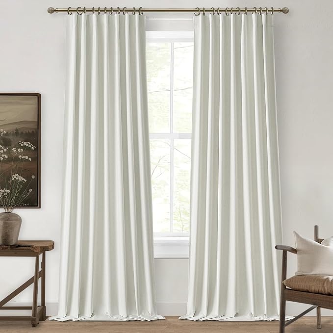 Pleated Beige Curtains 95 Inches Long 2 Panels Burg, Energy Efficient Decorative Total Blackout Curtain for Bedroom Wide Windows Drapes for Living Room Thick Soundproof Rod Pocket&Hook(50"W x 95"L)
