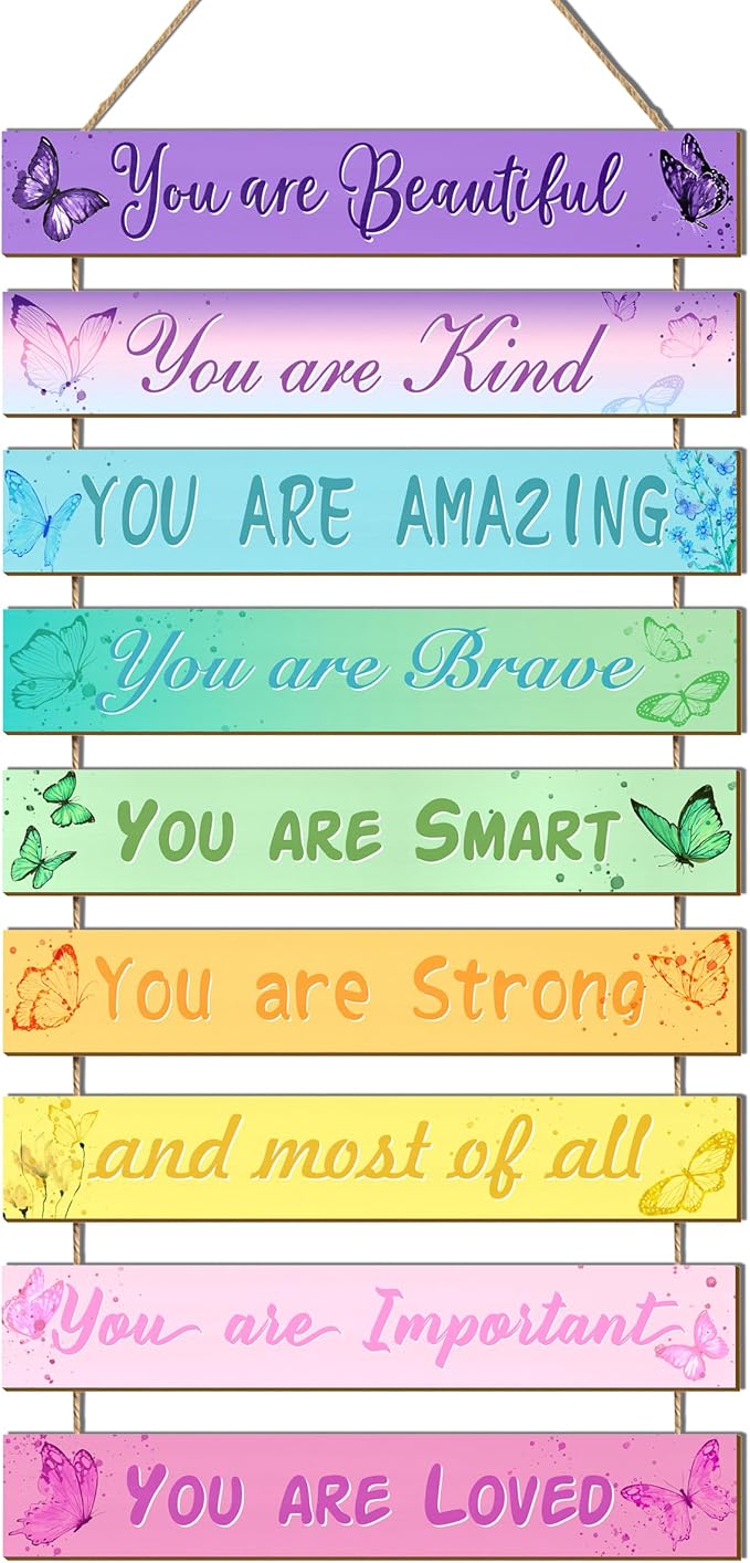 Butterfly Room Decor Set - 9 Pieces for Girls' Bedroom, Inspirational Wall Plaques
