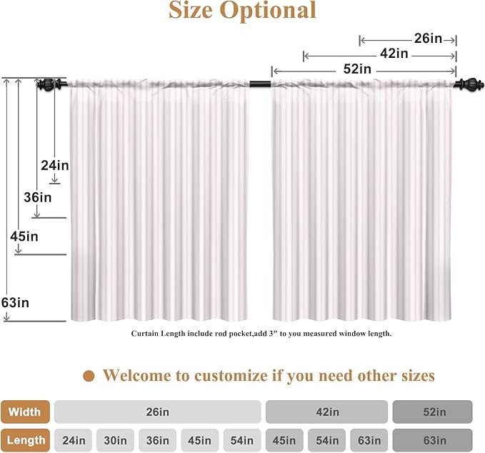 Renaiss 42 x 54 Inch Pink Striped Kitchen Curtains Heavy Linen Cafe Curtain Modern Farmhouse Window Treatment Tiers for Living Room Bathroom RV Camper Small Window Light Filtering Rod Pocket 2 Panels