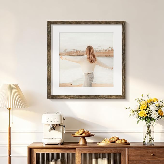 Picrit 20x20 Picture Frame 3 Pack, Wooden Brown Rustic Poster Frame, Display Poster 16 x 16 with Mat or 20 x 20 without Mat for Horizontal or Vertical Wall Mounting