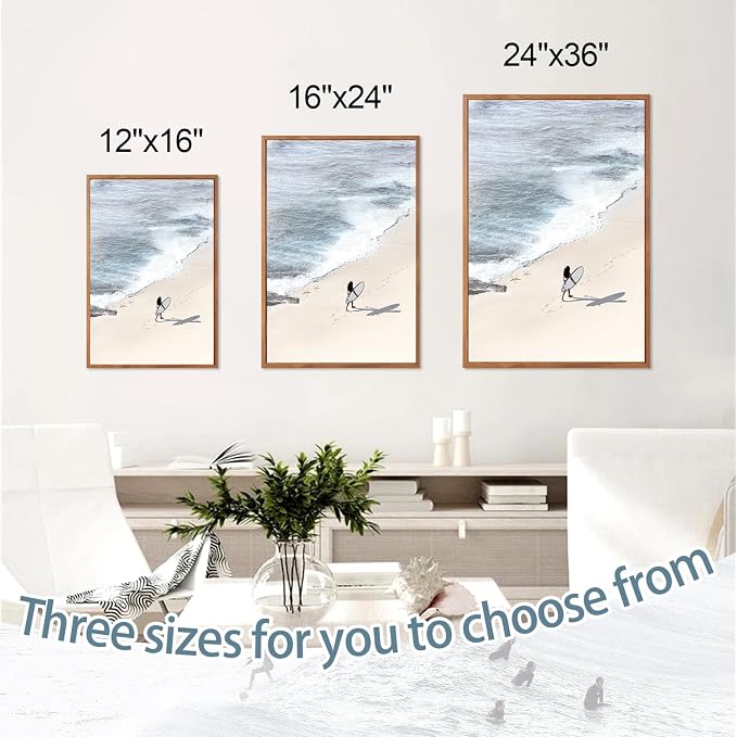 CHDITB Surfing Framed Canvas Wall Art, Seaside Ocean Surf Wall Decor, Modern Beach Surfboard Artwork, Summer Tropical Sea Painting for Beachy Bedroom Dining Room Surfer Room Decoration 24"x36"X3