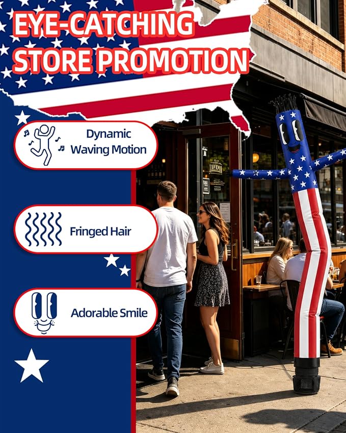 7 FT Inflatable Tube Man with Blower: Patriotic Inflatable Dancing Man for July 4th Yard Decor, Store Grand Opening, Indoor & Outdoor Holiday Party Celebrations (Red)