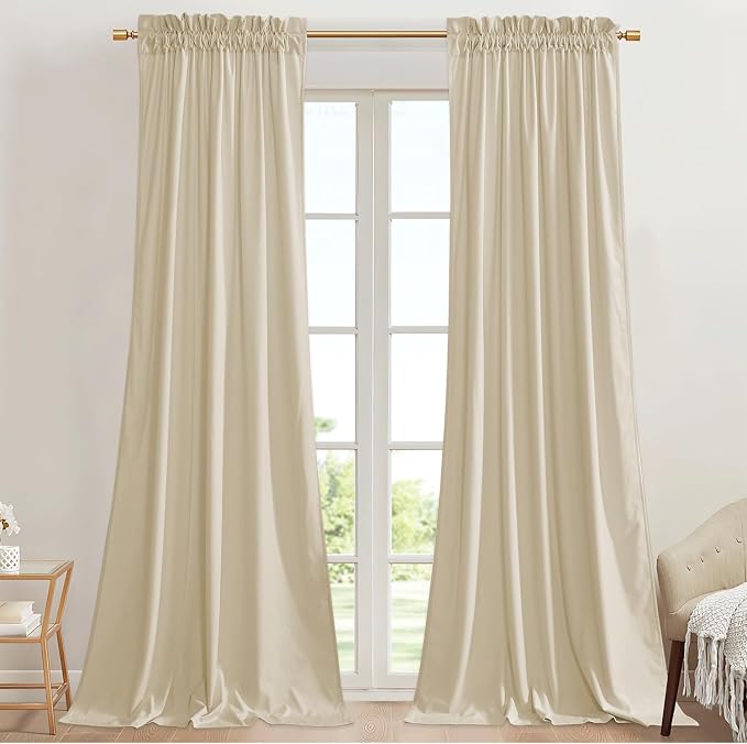 StangH Soft Velvet Beige Curtains Farmhouse Curtains 84 inches, 2 Panels | 300GSM Soft Velvet, Privacy Bathroom Drapes, Light Filtering, Rustic, Dining Room, French Door, Office