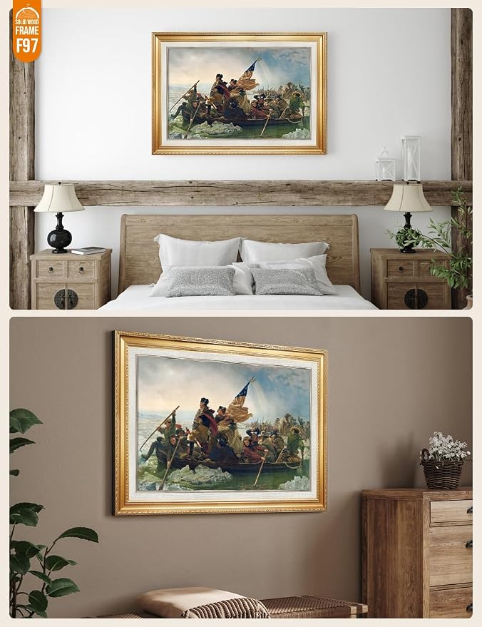 DECORARTS - Washington Crossing the Delaware by Emanuel Leutze. World Famous Painting Reproduction. Giclee Prints in Classic Golden Frame Ready to Hang