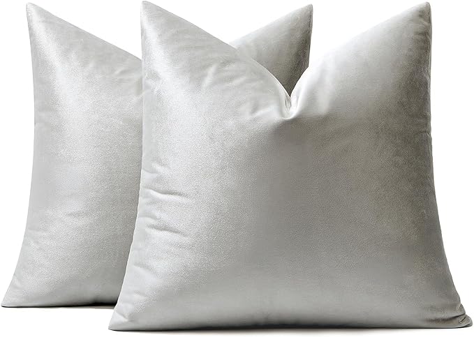 MIULEE Velvet Throw Pillow Covers 18x18 Inch, Pack of 2 - Sliver Gray, Super Soft Decorative Square Cushion Cases Modern Luxury Home Decor for Sofa, Couch, Bed, Chair with Invisible Zipper
