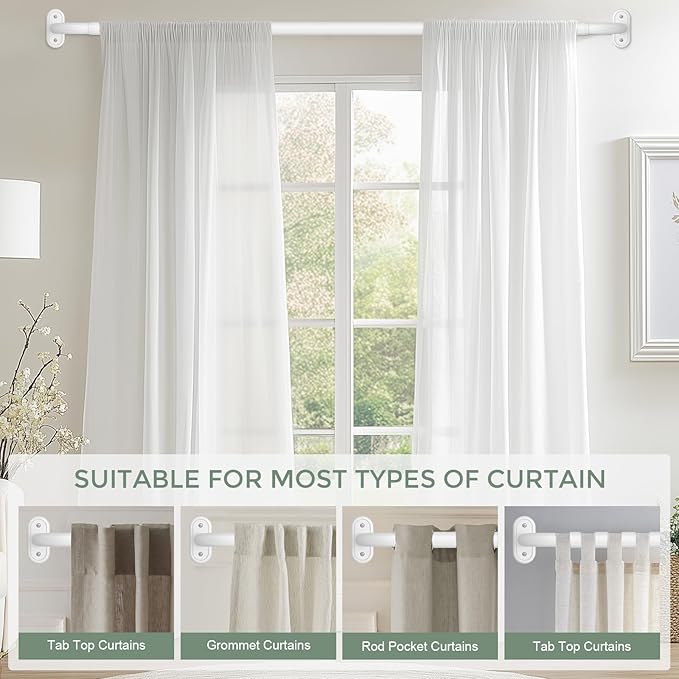 Wrap Around Curtain Rods White, Blackout Heavy Duty Curtain Pole for Windows 28 to 48 Inch, 1" Decorative Room Darkening Curved Modern Drapery Rod (White/Unique Design/All Metal)