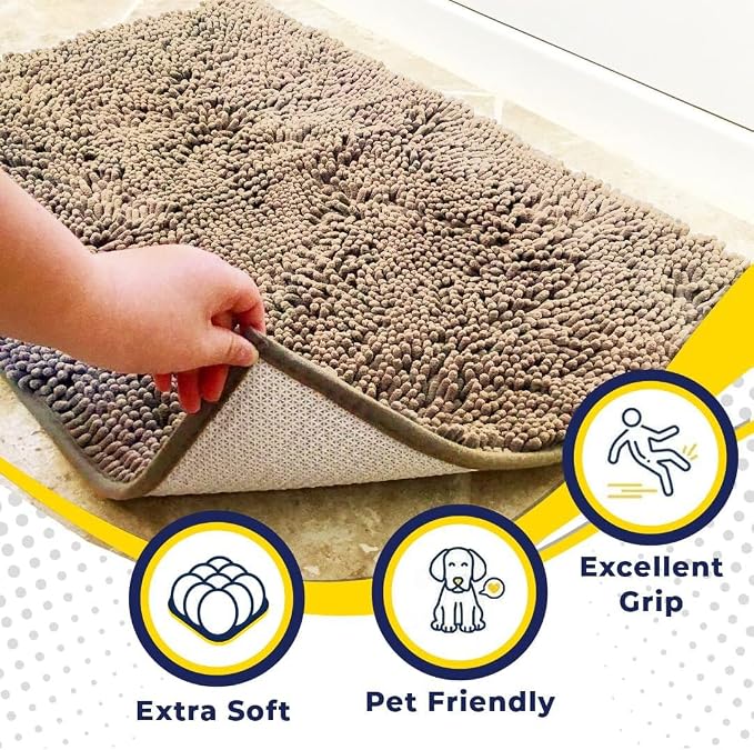 Muddy Mat® | Super Water Absorbent Door Mat Indoor, Microfiber Quick Dry Chenille Entryway Rug, Slip Resistant Front Door Mat, Indoor Mats for Entryway, Machine Washable Pet Rug, Sand 48" x 60"