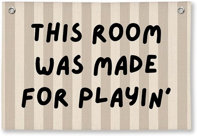 Playroom Decor, Long Live Playtime Wall Hanging Linen Banner, Blue Striped Wall Flag for Kids Room Nursery Playroom Decor, 20x30 Inch-This Room