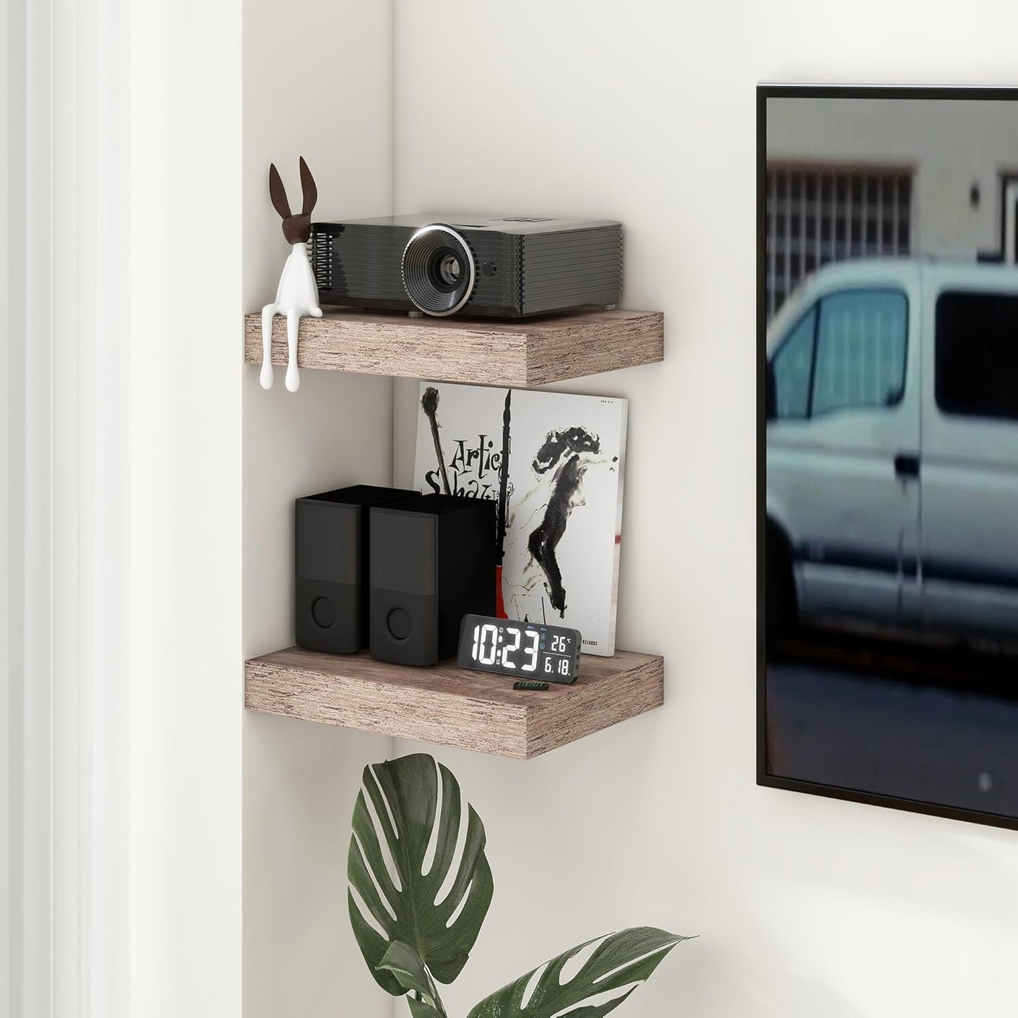 Deep Floating Shelves for Wall | 16 Inch Wide x 12 Inch Deep Floating Shelves Set of 2 | Rustic Grey Wood Wide Wall Shelves | Bookshelf Laundry Shelf TV Shelf