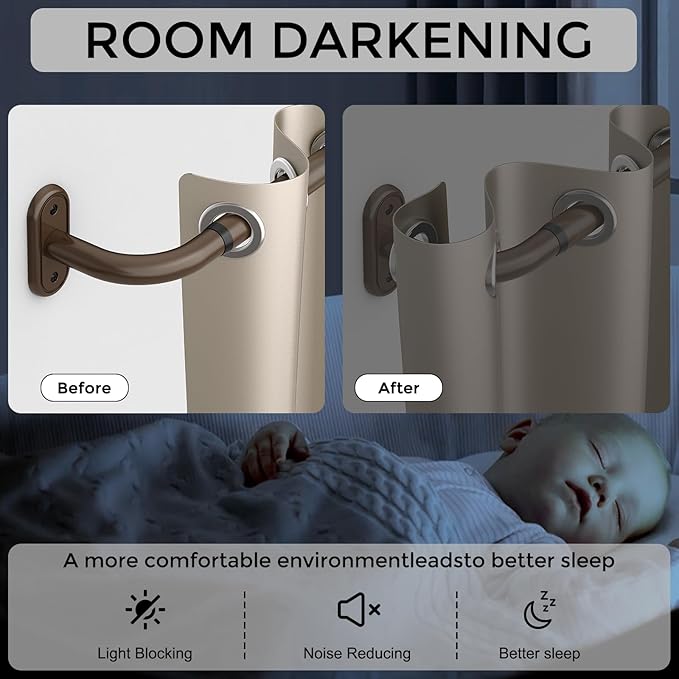 2 Pack Wrap Around Curtain Rods Bronze, Blackout Heavy Duty Curtain Pole for Windows 28 to 48 Inch, 1" Decorative Room Darkening Curved Modern Drapery Rod (Bronze/Unique Design/All Metal)