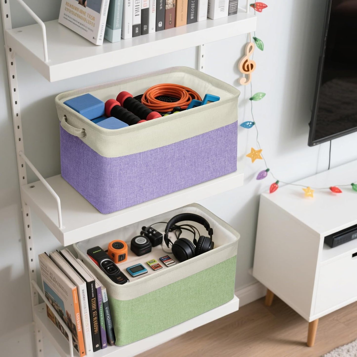 BALEINE 4 Pack Fabric Storage Bins for Shelves, Linen Storage Baskets for Organizing, Decorative Closet Bins for Clothes, Home (Grey, 15"x11"x9.5")