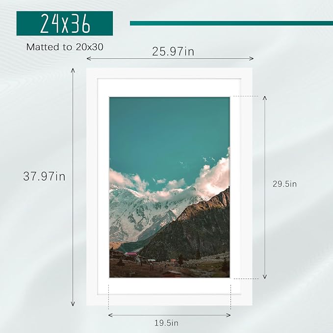 Picrit 24x36 Picture Frame 3 Pack, White Poster Frame, Display Poster 20 x 30 with Mat or 24 x 36 without Mat for Horizontal or Vertical Wall Mounting