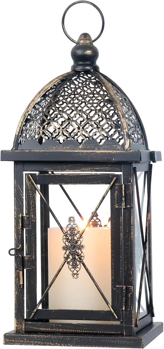 NEEDOMO 14.4" Outdoor Lantern, Large Vintage Lanters Decorative Indoor with Clear Glass, Metal Candle Lantern Decor for Home, Table, Patio, Front Porch, Rustic Farmhouse Wedding Shelf
