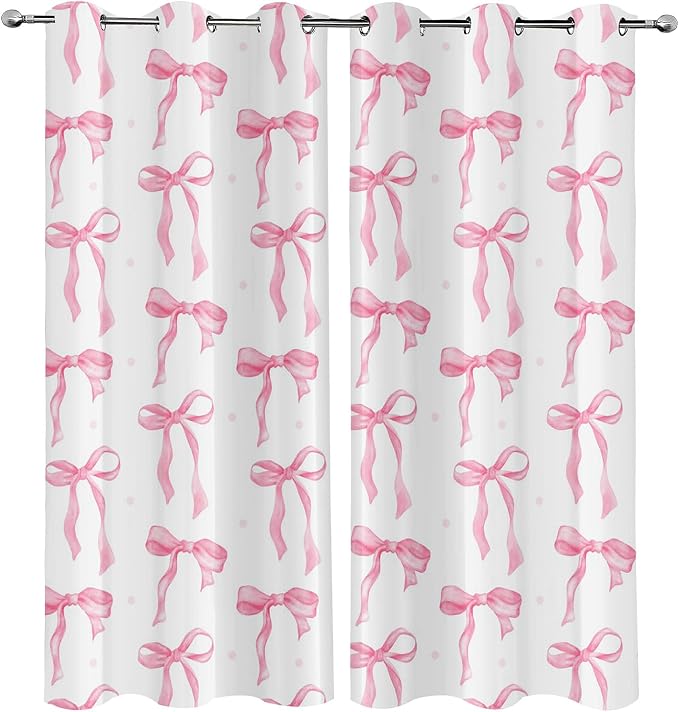 LUVIVIHOME Pink Bow Curtains, Cute Blackout Curtains for Girls Bedroom, Kids Room Decor, Aesthetic Girly Curtains, 2 Panel Sets, 42x84 Inch