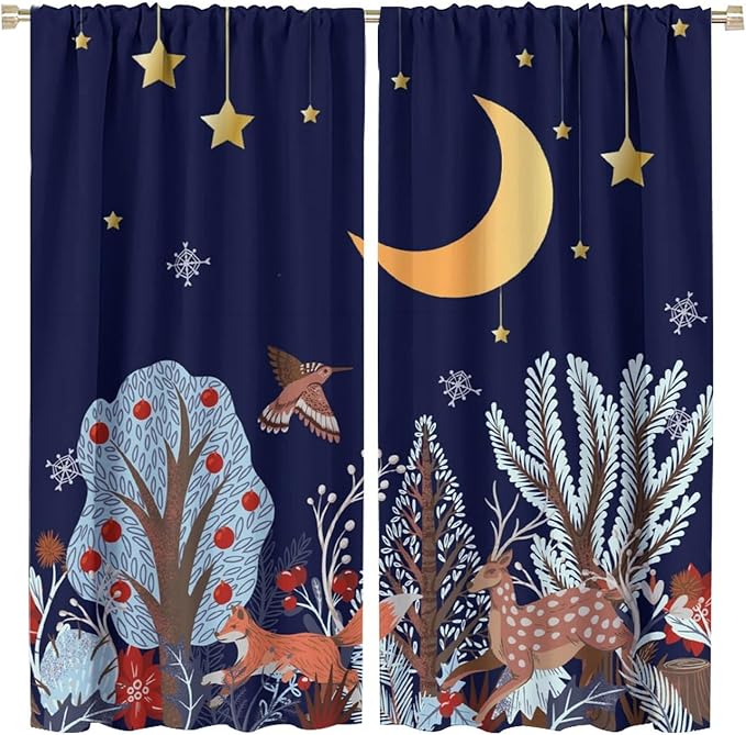 YCness Rustic Animal Curtains, Wild Forest Animal Bear Fox Deer Kids Window Treatments for Living Room Bedroom, Farmhouse Woodland Blackout Drapes 2 Panel Sets, 42x54 Inch, Style-6