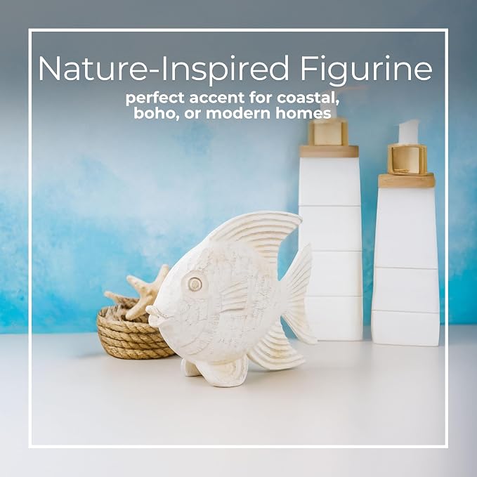 Coastal Fish Decorative Figurine – Handcrafted Polyresin Nautical Decor Sculpture – Figurines & Sculptures Home Decor for Office, Bedroom & Living Room – 10", Whitewash