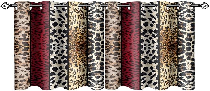 Wild Animal Print Curtain, Room Darkening Thermal Insulated Blackout Leopard Boa Window Drapes with Grommets for Living, Dining, Bedroom, Red Leopard Print, 52"x 24", 2 Panels
