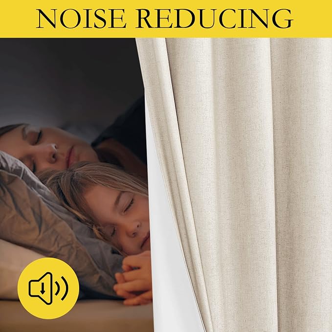 NICETOWN Linen Blackout Curtains 45" Long for Classroom, Beige, Set of 2, Short Kitchen Burlap Linen 100% Blackout Drape Panels for Night Shift, Great Job for Blocking Light