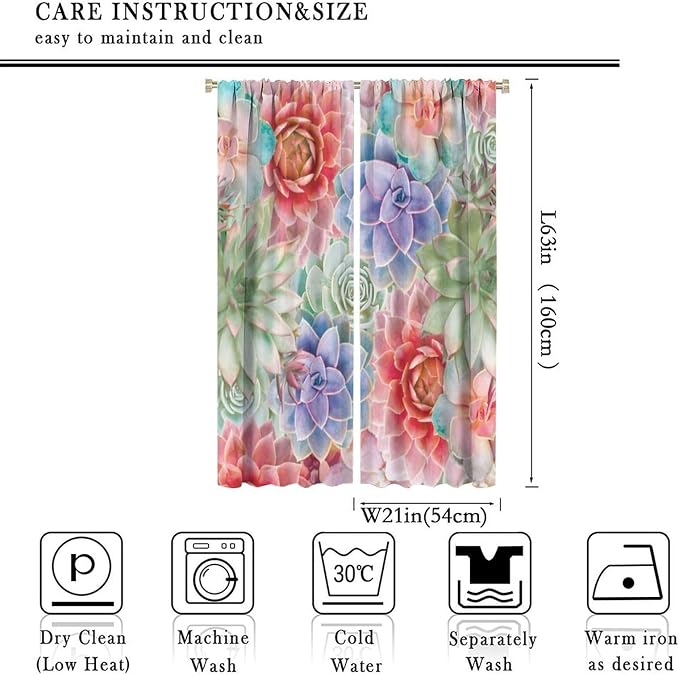 Boho Cactus Floral Curtain Tropical Colorful Succulent Plants Beautiful Flower Retro for Home Kitchen Livingroom Coffee Room Curtains Drapes 2 Panels 42x63in